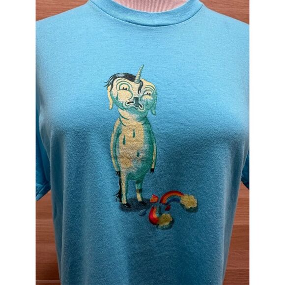 Vintage American Apparel Graphic T-Shirt Unisex M Blue artist rainbow art - Picture 3 of 9